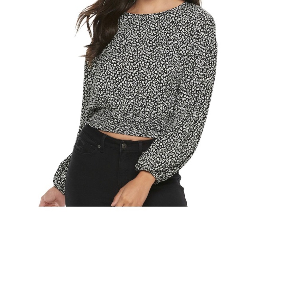 Juniors Smocked Bottom Printed Top